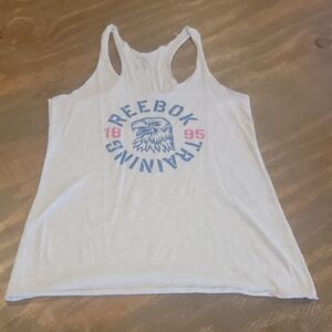 Reebok Women's White and Blue Graphic Tank Top